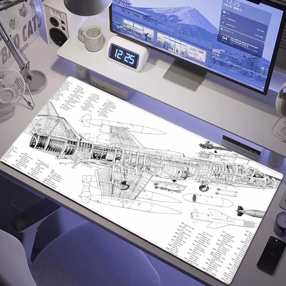 Gaming Accessories Drawing - HYBXAXC Vliegtuigtekening Zwart-wit Gaming-muismat HD-print Kantooraccessoires